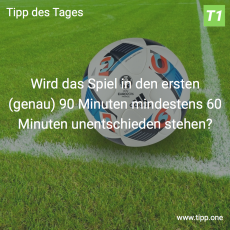 Der 20. Tipp des Tages: Wird das Spiel in den ersten (genau) 90 Minuten mindestens 60 Minuten unentschieden stehen?