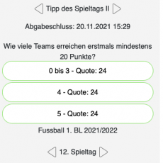 Der zwölfte Tipp des Spieltags: Wie viele Teams erreichen erstmals mindestens 20 Punkte? Der zwölfte Tipp des Spieltags: Wie viele Teams erreichen erstmals mindestens 20 Punkte?