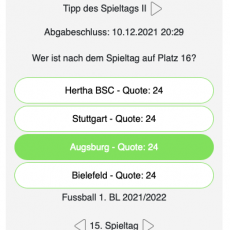 Der 15. Tipp des Spieltags: Wer ist nach dem Spieltag auf Platz 16? Der 15. Tipp des Spieltags: Wer ist nach dem Spieltag auf Platz 16?