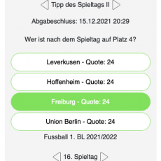 Der 16. Tipp des Spieltags: Wer ist nach dem Spieltag auf Platz 4? Der 16. Tipp des Spieltags: Wer ist nach dem Spieltag auf Platz 4?
