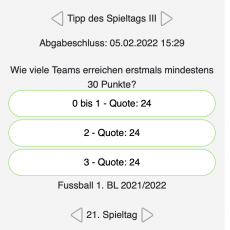 Der 21. Tipp des Spieltags: Wie viele Teams erreichen erstmals mindestens 30 Punkte?
