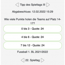 Der 22. Tipp des Spieltags: Wie viele Punkte holen die Teams auf den Plätzen 14 bis 17?