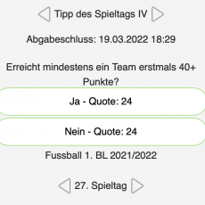 Der 27. Tipp des Spieltags: Erreicht mindestens ein Team erstmals 40+ Punkte?