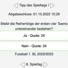 Der achte Tipp des Spieltags bei Tipp.One: Bleibt die Reihenfolge der ersten vier Teams untereinander bestehen?