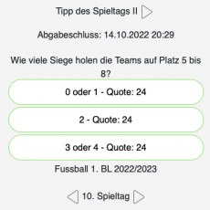 Der zehnte Tipp des Spieltags bei Tipp.One: Wie viele Siege holen die Teams auf Platz 5-8?
