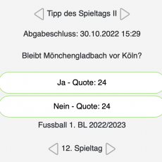 Der zwölfte Tipp des Spieltags bei Tipp.One: Bleibt Mönchengladbach vor Köln?