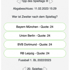 Der 20. Tipp des Spieltags bei Tipp.One: Wer ist Zweiter nach dem Spieltag?