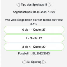 Der 23. Tipp des Spieltags bei Tipp.One: Wie viele Siege holen die vier Teams auf den Plätzen 8 – 11?