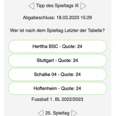 Der 25. Tipp des Spieltags bei Tipp.One: Wer ist nach dem Spieltag Letzter der Tabelle?