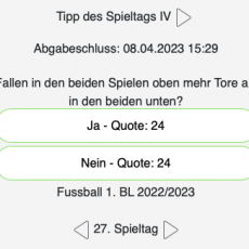 Der 27. Tipp des Spieltags bei Tipp.One: Fallen in den beiden Spielen oben mehr Tore als in den beiden unten?