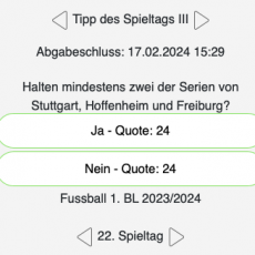 Der Tipp zum 22. Spieltag in Liga 1: Halten mindestens zwei der drei Serien von Freiburg, Hoffenheim und Stuttgart?