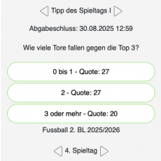 Der 4. Tipp des Tages in der 2. Liga: Wie viele Tore fallen gegen die Top 3?