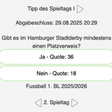 Der 2. Tipp des Tages in der 1. Liga: Gibt es im Hamburger Stadtderby einen Platzverweis?