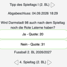 Der 4. Tipp des Tages in Liga 2: Wird Darmstadt 98 auch nach dem Spieltag noch die Rote Laterne haben?
